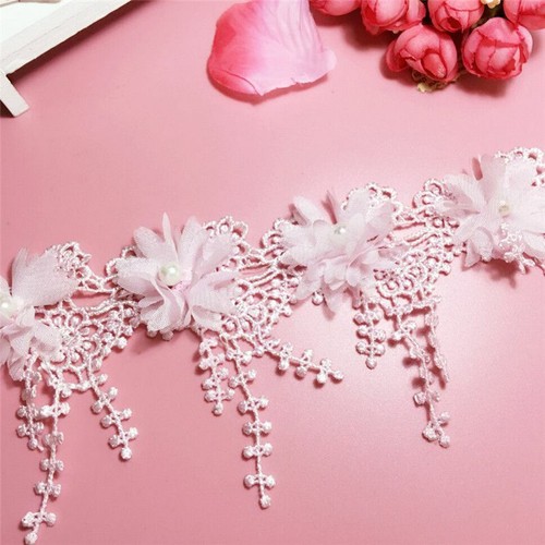Blumen Perlen Spitze Applikation 1 Yard Kleid Elfenbein Bestickt 3D Borte Zum Selbermachen Kleid - Bild 10 von 12