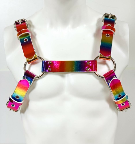 Pride Rainbow  Bulldog Chest Men's Harness Thick Vegan Leather USA Made Pride  - Picture 6 of 6
