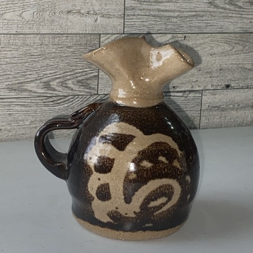 Vintage Pottery Cruet Signed Pottery Stoneware Brown Glazed Two Tone 5" - Bild 18 von 24