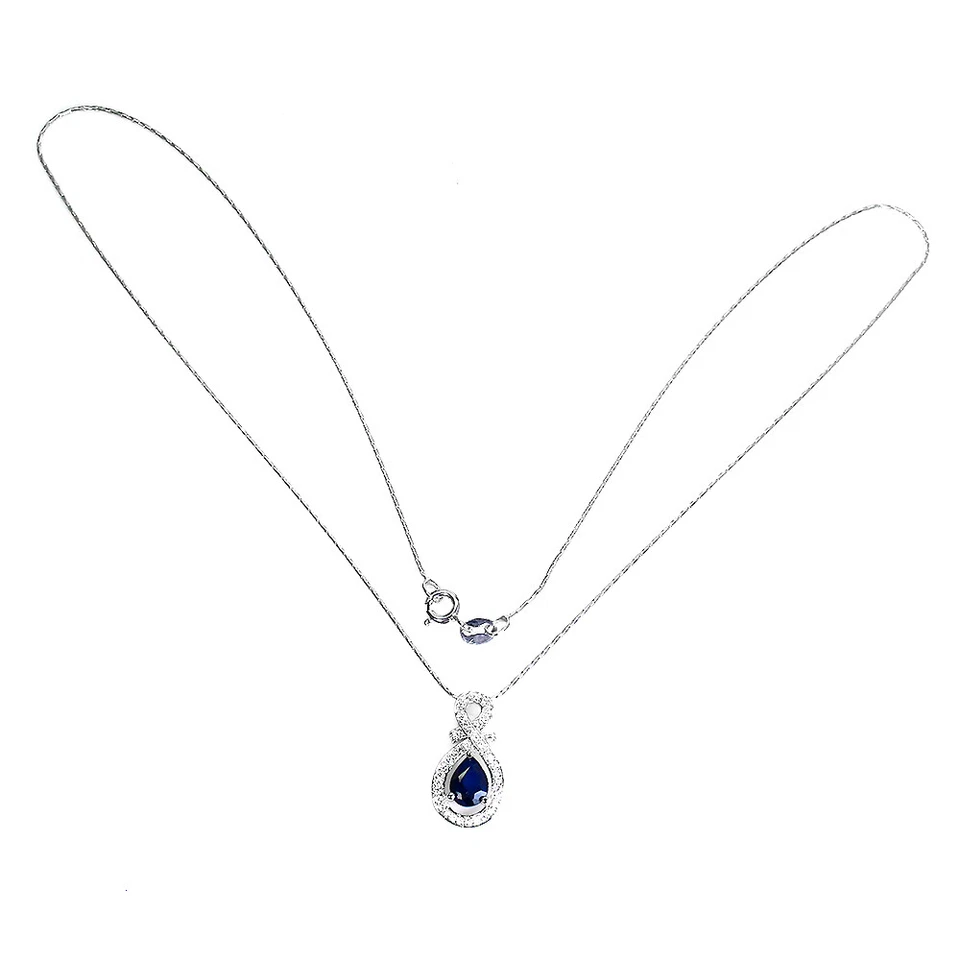 925 Sterling Silver Necklace Pear Sapphire Diffused 7x5mm Gemstone Jewelry 1 - Image 3 of 4