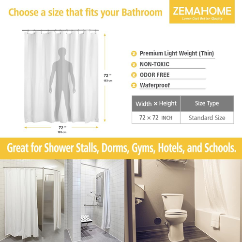 White Plastic Shower Curtain Liner, 72x72 Inch Thin Lightweight Plastic Bathroom - Picture 2 of 8