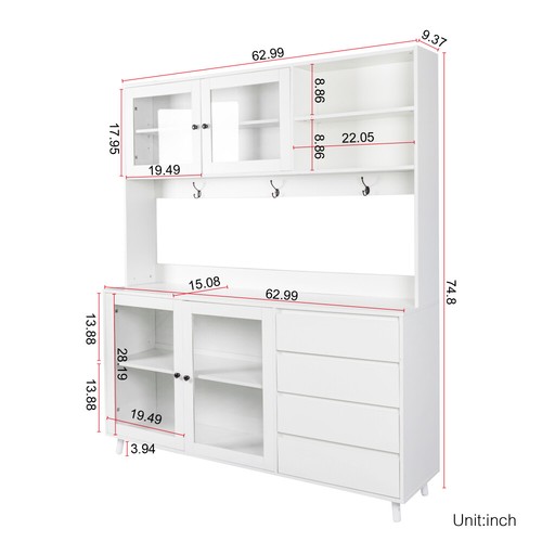 Tall Kitchen Pantry Storage Cabinet Drawer & Adjustable Shelves for Dining Room - Picture 76 of 96