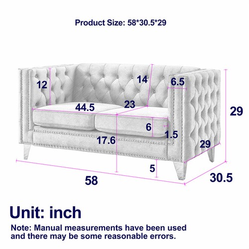 Modern Velvet Tufted 2 Seater Sofa Couch w/Metal Legs for Living Room Apartment - Picture 2 of 12