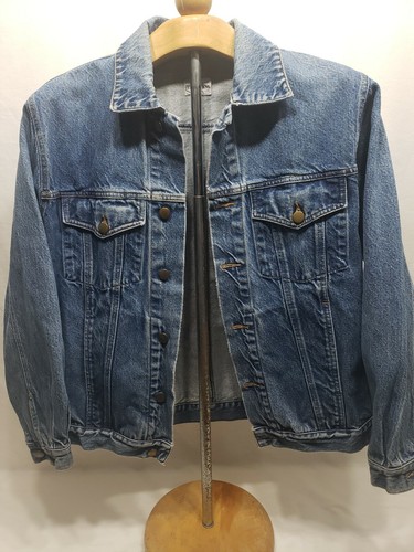 Vintage 90's Jean Jacket Combinations Denim Distressed M Oversized 100% Cotton - Picture 1 of 12