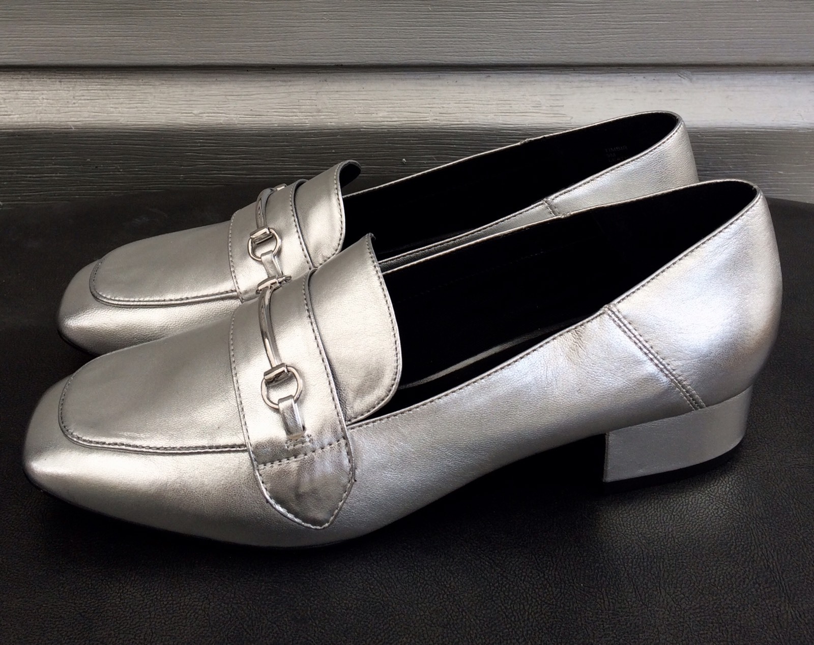 STEVE MADDEN Silver Leather Horsebit Timbir Slip On Loafers STEVE MADDEN Silver Leather Horsebit Timbir Slip On Loafers