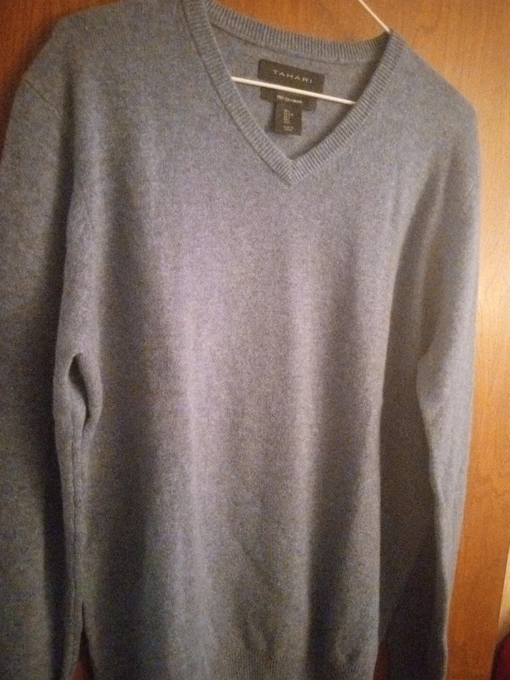 Suéter Tahari 100 % cachemir puro lujo cuello en V para hombre talla L azul claro Foto 2 de 4