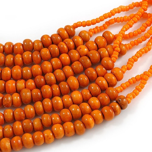 Collar multihebra naranja de madera y cuentas de vidrio - 78 cm L - Imagen 5 de 6