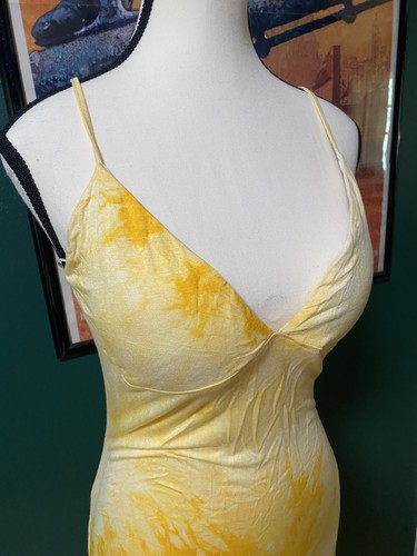 Fashion Nova Maxi Dress L Large Yellow Tie Dye Side Slit Stretch V Neck Sundress - Picture 4 of 24