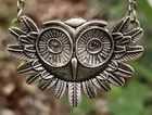 Vintage 2” Owl Pendant Bronze/Brass Costume Statement Jewelry 27” Chain Necklace