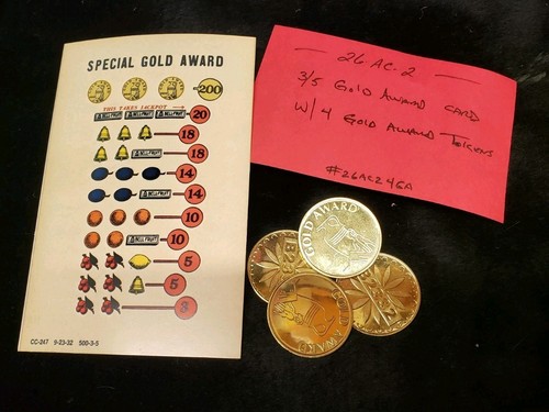 REPLACEMENT MILLS 3-5 GOLD AWARD CARD W/4 GA TOKENS ANTQ SLOT #26-AC-24GA - Picture 2 of 4