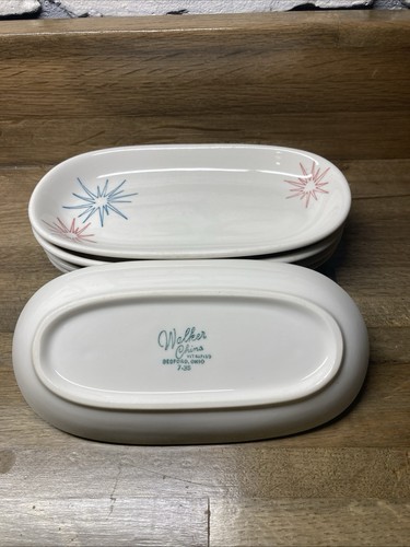 WALKER CHINA RESTAURANT WARE CELERY DISHES Starburst PATTERN SET OF 5 - Picture 3 of 6