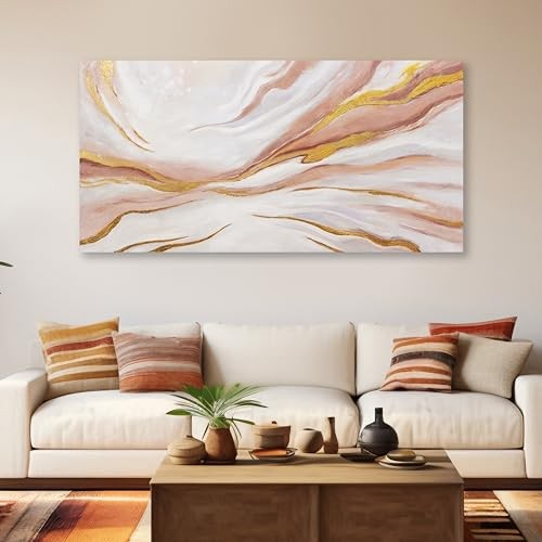 Abstract Wall Art Gold and Orange Framed Artwork Trendy Wall 48L" x 24W" Pink - Picture 5 of 7