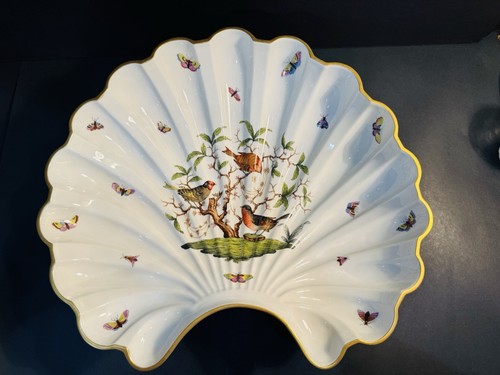 Seltene riesige 16 "x 14" Herend Rothschild Vogel Fuß Herzstück Muschelschale - Bild 2 von 19