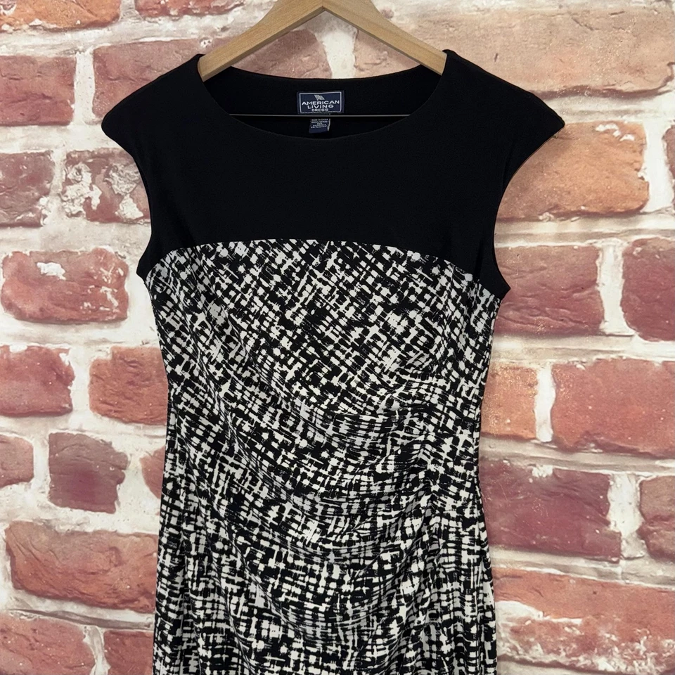 American Living Womens Dress 6 Black White Abstract Stretchy Casual Career - Image 4 of 4