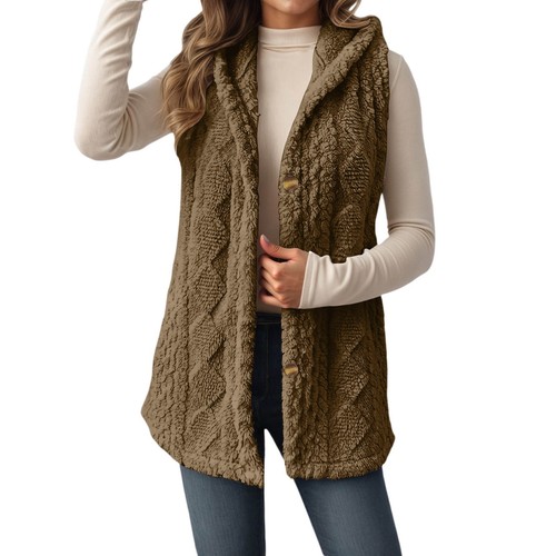 Reversible Fleece Hooded Zip Front Cardigan Vest Soft Jacket Coat For Fall - Picture 4 of 45