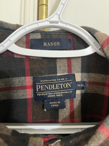 Mens Pendleton Shirt, Medium Red Plaid Mason Flannel 100% Cotton Long Sleeve - Picture 2 of 8