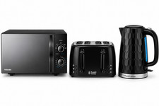 Premium Black Kitchen Set Bundle Microwave Toaster Kettle