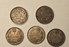 1902, 1903, 1904, 1905, 1907 Canada Silver 5 Cent Coins Lot 92.5