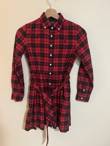 Polo Ralph Lauren Big Girls Plaid Twill Shirtdress Black/Red Sz 10 - - Picture 6 of 6