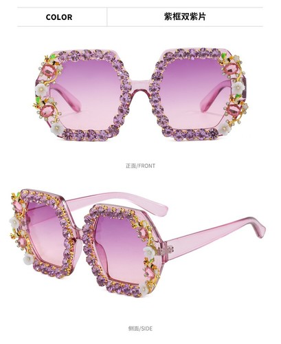 Retro Vintage Luxury Rhinestone Diamond Oversized UV Sunglasses Party Eyewears - Picture 21 of 32
