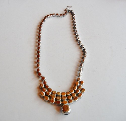 Hermoso collar vintage de diamantes de imitación con puntas azules de 15" - Imagen 3 de 3