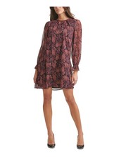 TOMMY HILFIGER Womens  Pouf Sleeve Crew Neck Short Evening Trapeze Dress