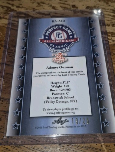 2021 Leaf Metal Perfect Game All-American Purple Adonys Guzman /25 Auto Arizona - Picture 2 of 2