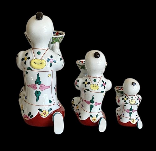 RARE HEREND 3 KNEELING CHINESE MANDARIN MAN SALT bearer CELLAR SET - Picture 3 of 21