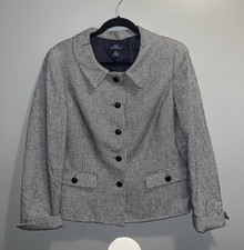 Brooks Brothers 346 Silk Linen Blazer Jacket Womens 14 Round Collar Button-Front