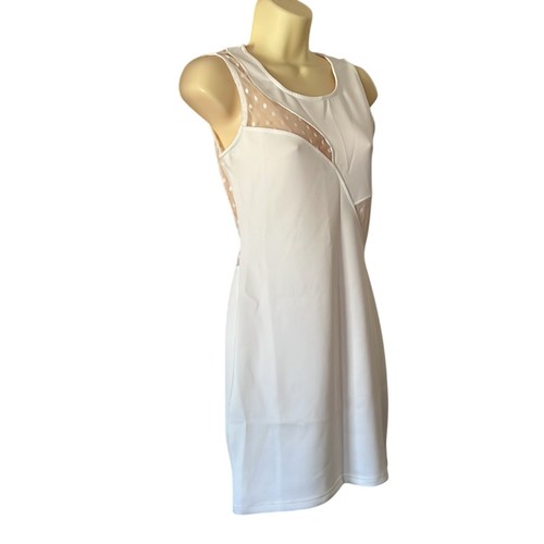 Lauren & Claire M White Stretch Knit Dress with Dotted Tulle Insets Juniors - Picture 2 of 11