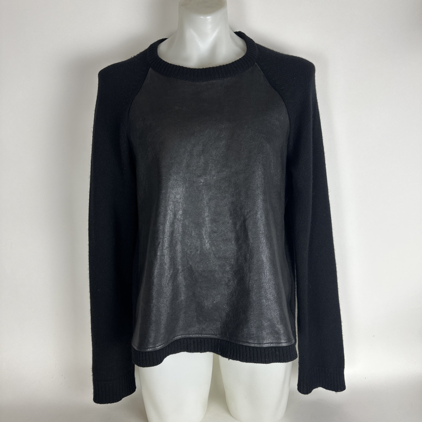 MAGLIONE SAINT LAURENT nero in pelle e lana cashmere maglia uomo taglia XL