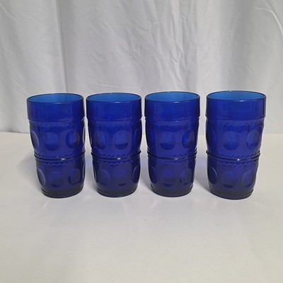 Set of 4 Vintage Tiara Imperial Cobalt Blue Kings Crown Glasses Cups Kitchen Lot
