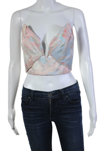 Zimmermann Womens Back Zip Cut Out Strapless Silk Crop Top Blue Peach Size 0
