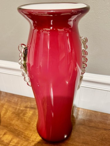 Vintage Pilgrim Glass Large Cranberry Vase Signed by Artist Mario Sandon 16.5” - Picture 2 of 23