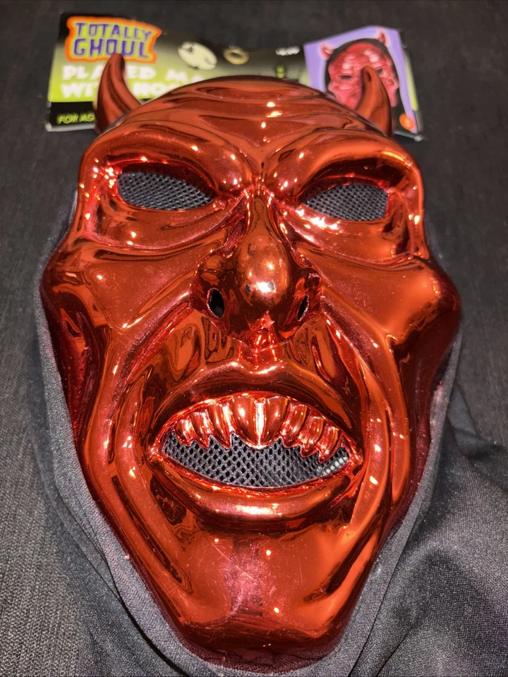 Red Devil Classic COSTUME MASK Wicked Horror Scary With Hood-one Size. New! - Image 2 of 4