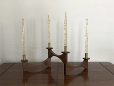 Set Of 4 LUCITE Candlesticks Clear + Gold Fleck MCM Mid Century Modern Vintage