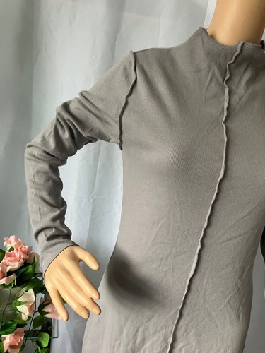 Anthropologie T.La Mock-Neck Langarm Midikleid Gr. M Grau Baumwolle Neu! - Bild 4 von 6