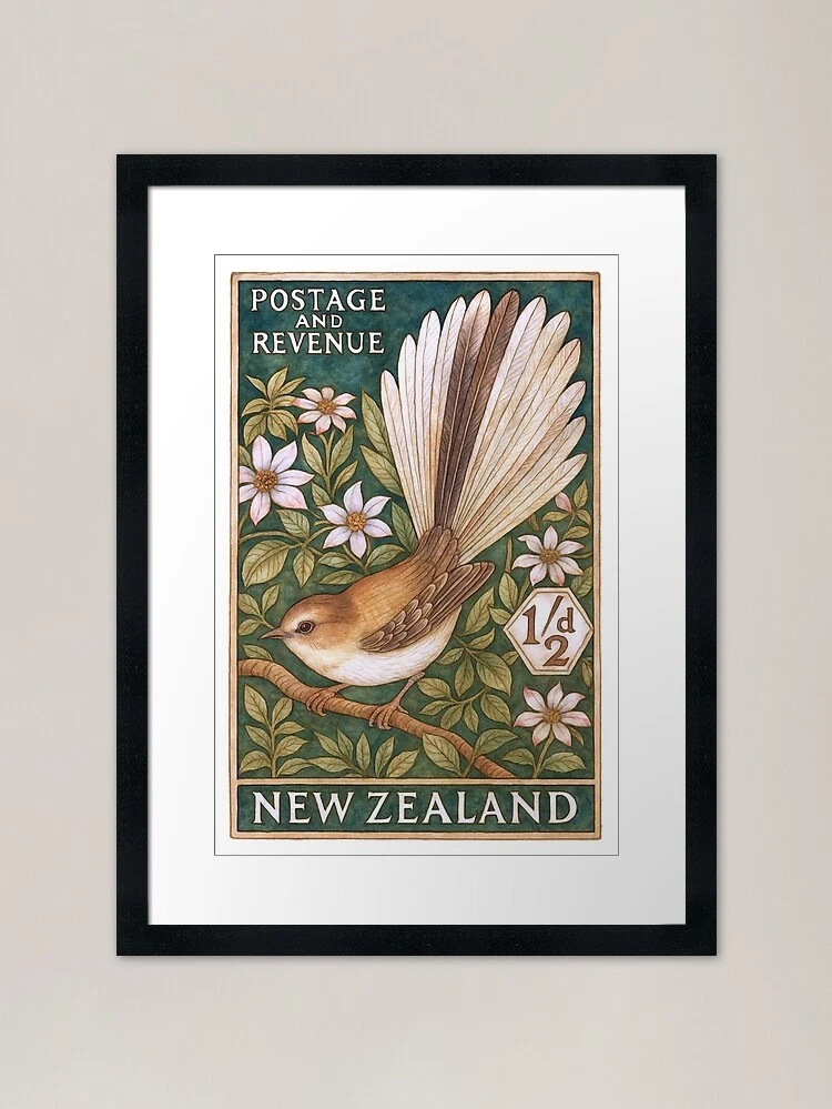 New Zealand Fantail Piwakawaka Bird Framed Wall Art Poster Canvas Print Picture