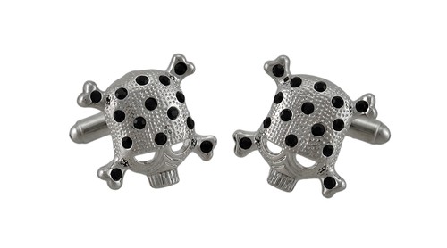Zeckos Black Rhinestone Skull & Crossbones Cufflinks Cuff Link - Picture 1 of 3