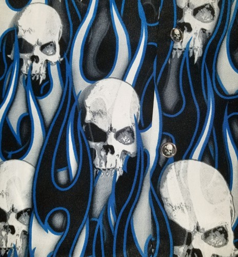 DRAGONFLY Roadhouse Shirt Black Blue Fire Flames Skull Mega Print Mens NEW XL - Picture 11 of 13