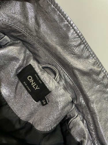ONLY Women BikerJacket Silver Faux Leather EU Size 38 - Picture 12 of 19