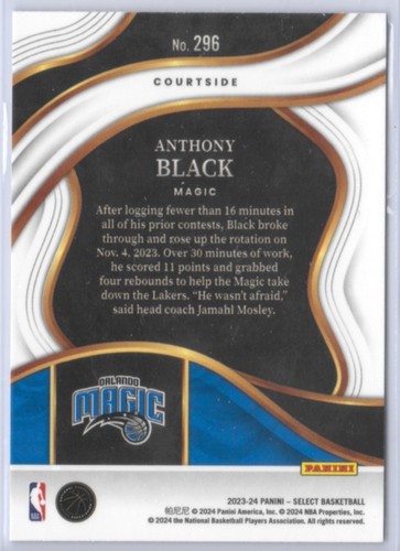 2023-24 Panini Select - Courtside Anthony Black #296 Blue (RC) - Picture 2 of 3