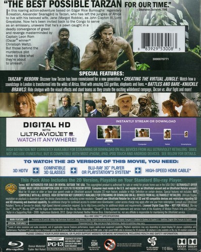 THE LEGEND OF TARZAN Blu-ray 3D/HD DVD 2016 Alexander Skarsgård w/ slipcase - Picture 2 of 3