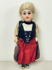 Antique German Bisque Head Girl Comp Body Open Mouth Teeth Glass Eyes About 6"