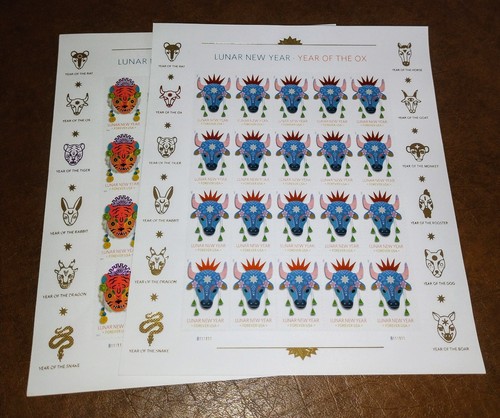 2 Sheets Of Forever Stamps 1 Lunar Year Ox And 1 Lunar Year Tiger - Picture 2 of 4