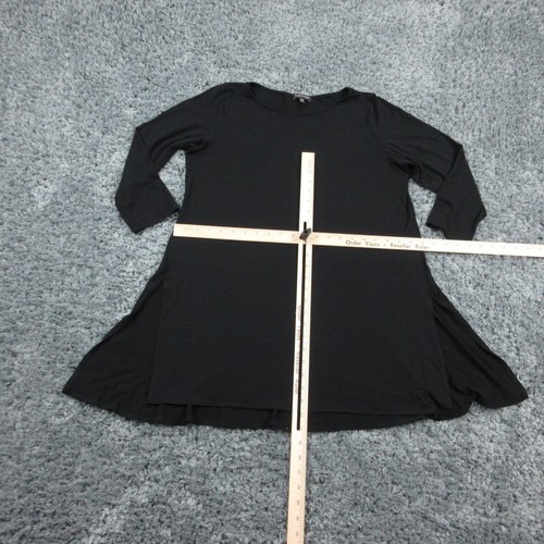 Vestido Eileen Fisher Mujer Grande Negro Manga 3/4 Trapecio Túnica Elastizada Viscosa - Imagen 6 de 17