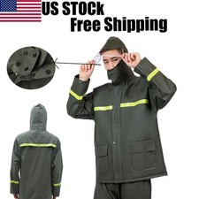 Green Heavy Safety Rain-suit, Rain Jacket With Hoodie and Rain Pants