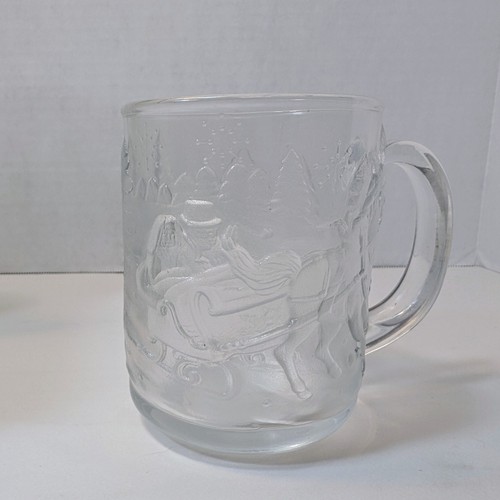 4x Luminarc Vintage Weihnachten Winter Schlittenfahrt Kutsche Tassen Klarglas Avon 3D - Bild 3 von 7