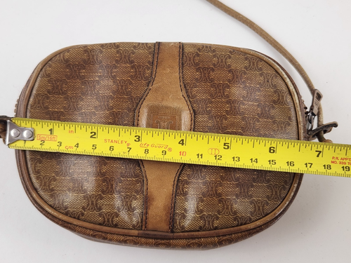 Authentic CELINE Macadam Clutch Beige Handbag Shoulder Bag Zip Leather Crossbody - Picture 4 of 24