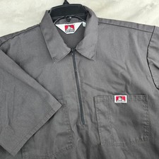 VTG BEN DAVIS Mens Gray Short Sleeve Work Shirt Size Medium Zip Front Made USA